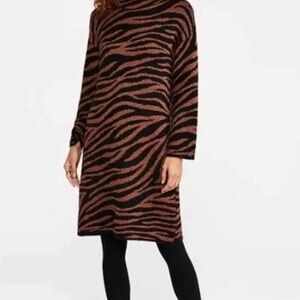 Ann Taylor Petite Black and Brown Zebra Long Sleeve Dress